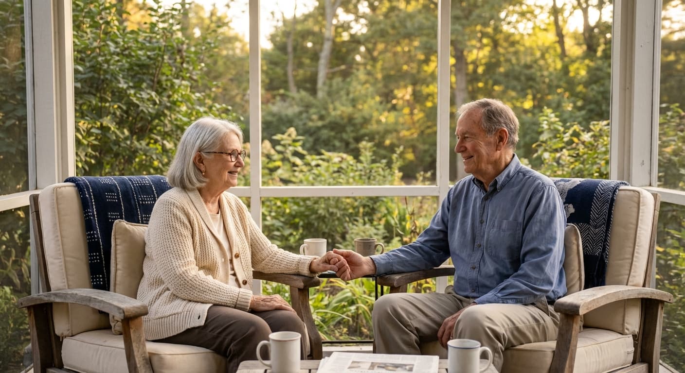 Senior couple reviewing documents together