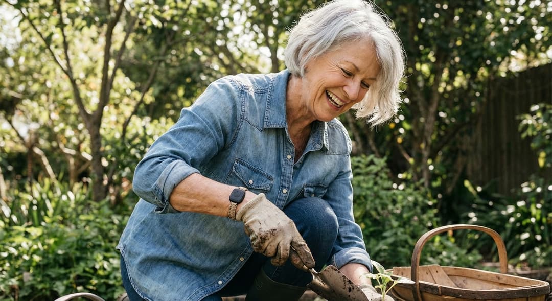 Senior using a medical alert pendant safely at home